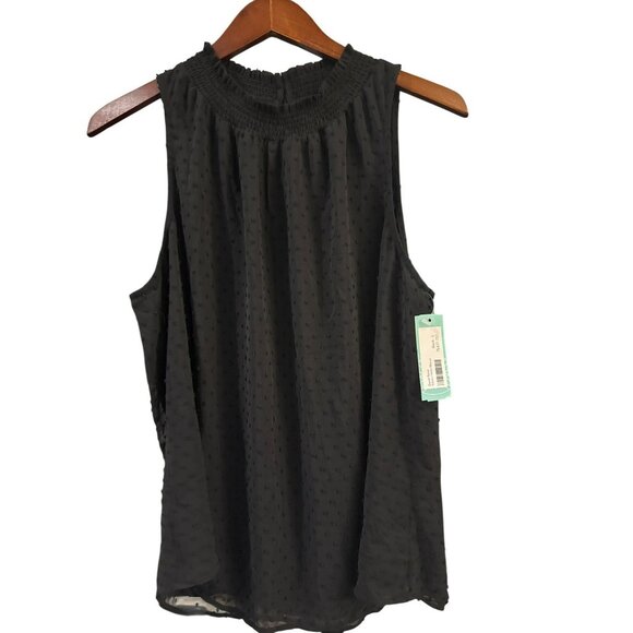 Daniel Rainn NWT Black Adonis Halter Top Large Dot Textured Mock Neck Blouse - Picture 1 of 5